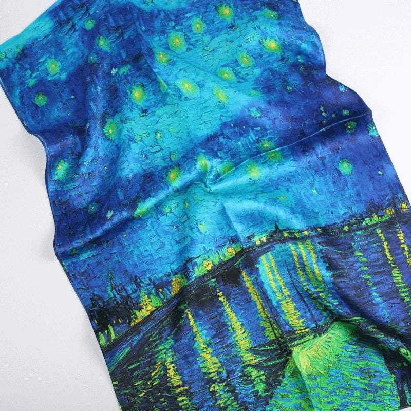 Silk Scarf Collecitons|Blossom Range|Starry Night Design|Blue|Long Silk Scarf - Vshine Silk and Shine 