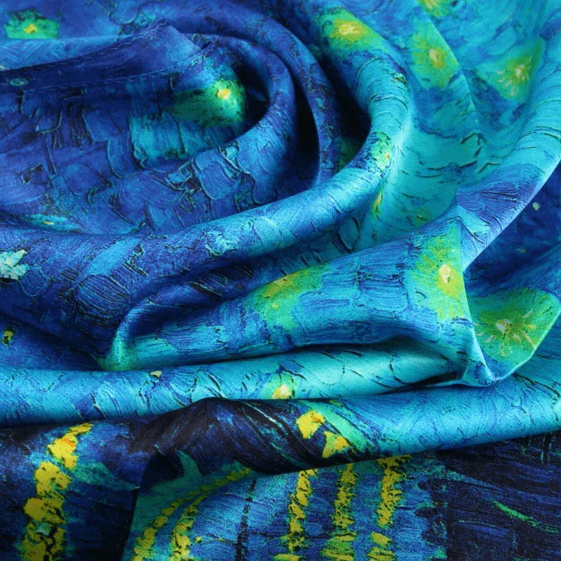 Silk Scarf Collecitons|Blossom Range|Starry Night Design|Blue|Long Silk Scarf - Vshine Silk and Shine 