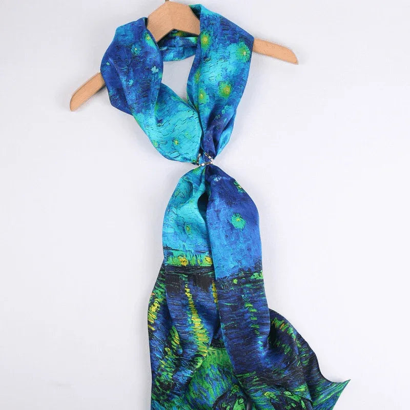 Silk Scarf Collecitons|Blossom Range|Starry Night Design|Blue|Long Silk Scarf - Vshine Silk and Shine 