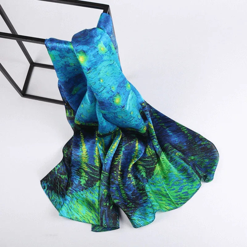 Silk Scarf Collecitons|Blossom Range|Starry Night Design|Blue|Long Silk Scarf - Vshine Silk and Shine 