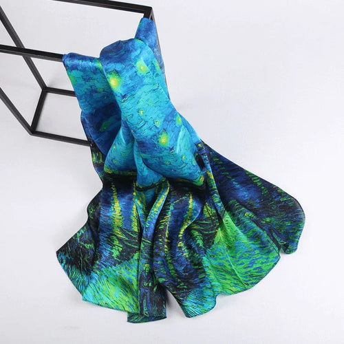 Silk Scarf Collecitons|Blossom Range|Starry Night Design|Blue|Long Silk Scarf - Vshine Silk and Shine 