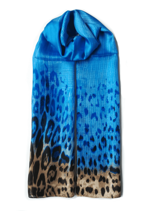 Rainbow Range| Large Silk Scarf Leopard Blue