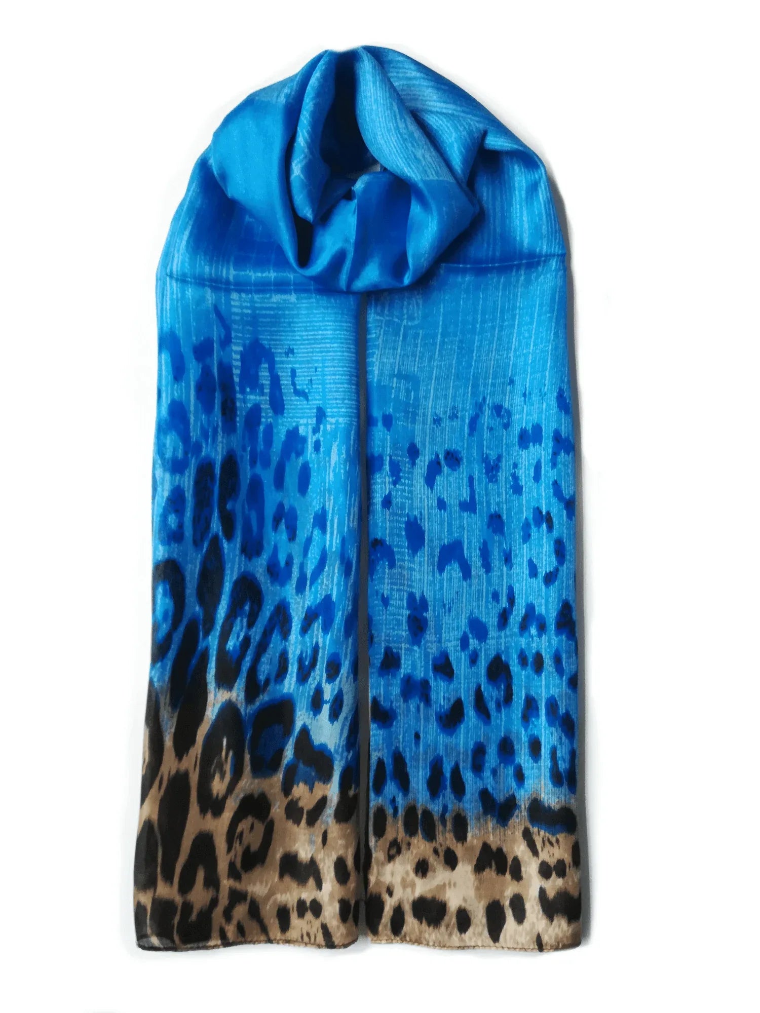Rainbow Range| Large Silk Scarf Leopard Blue - Vshine Silk and Shine 