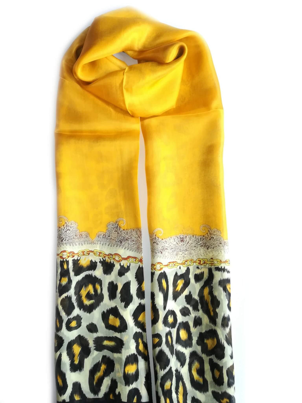 Rainbow Range| Large Silk Scarf Leopard Yellow - Vshine Silk and Shine 