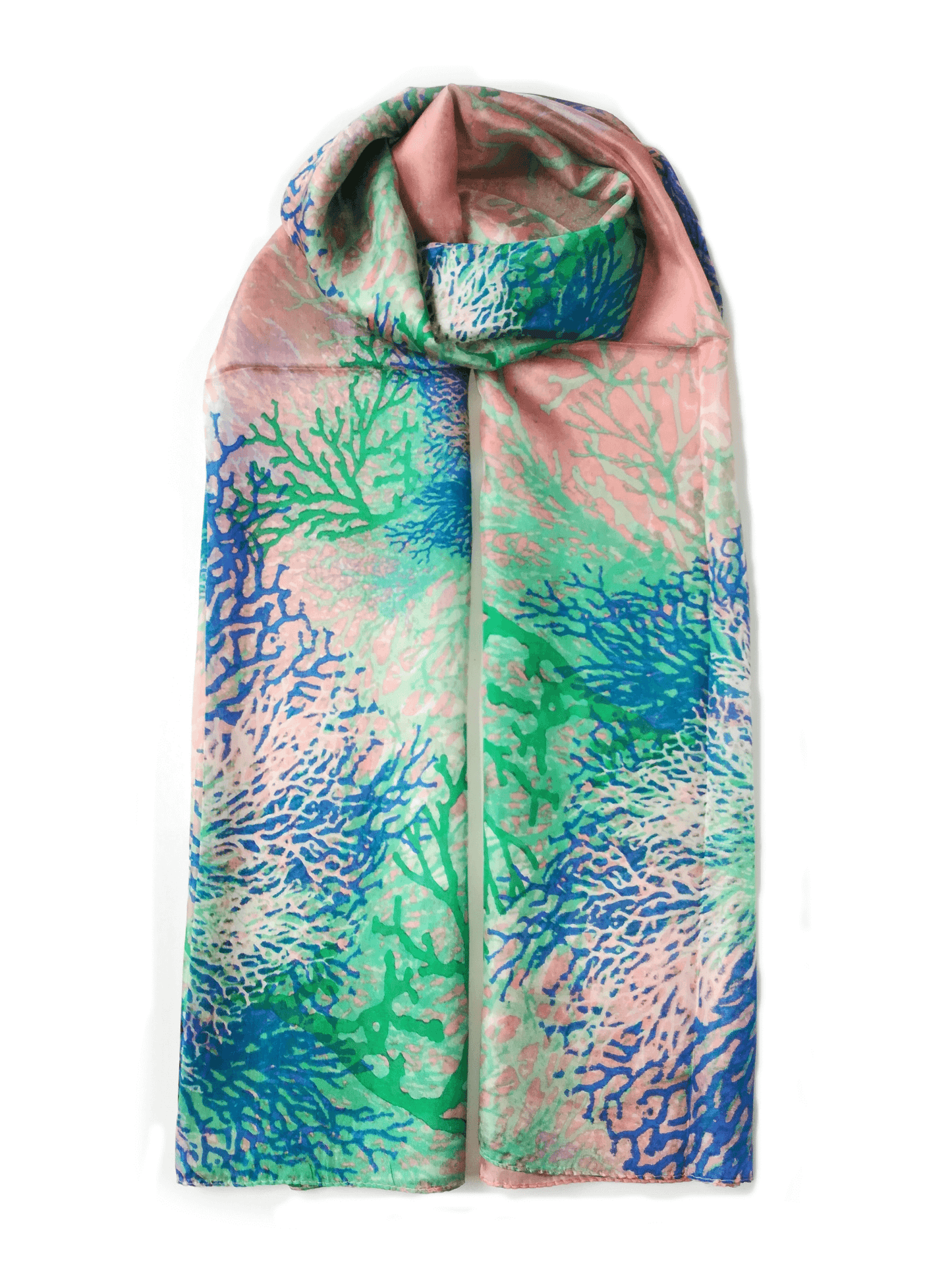 Large Silk Scarf Coral Green - Vshine Silk and Shine Fashion Accessories