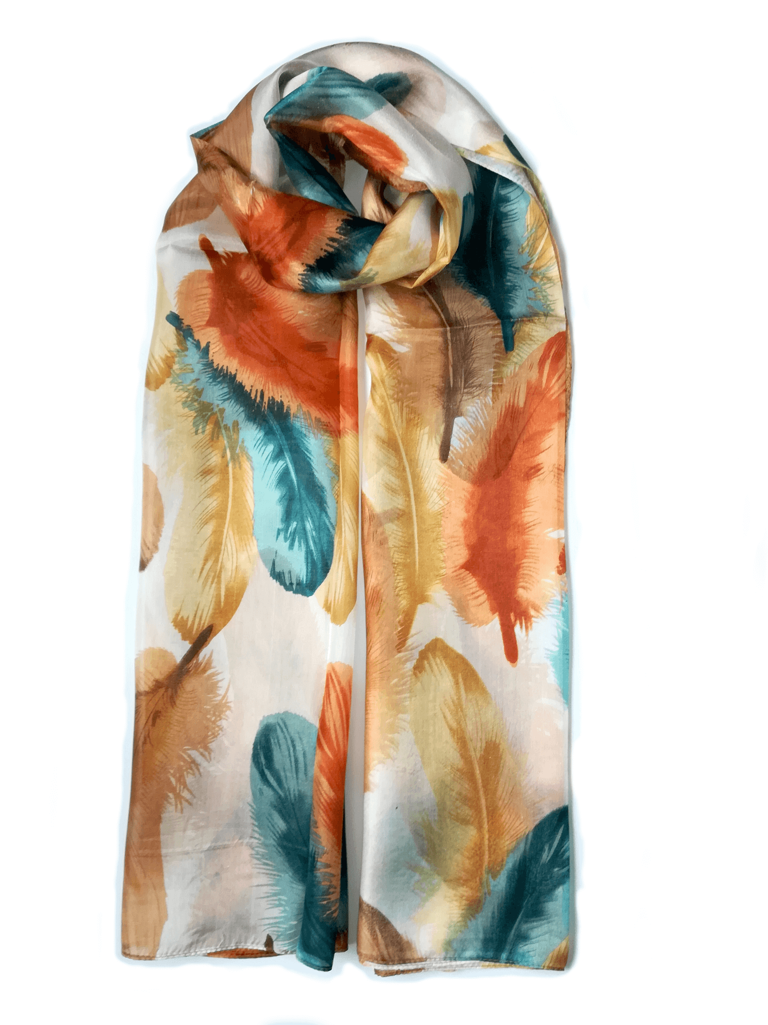 Large Silk Scarf Feather Brown - Vshine Silk and Shine Fashion Accessories