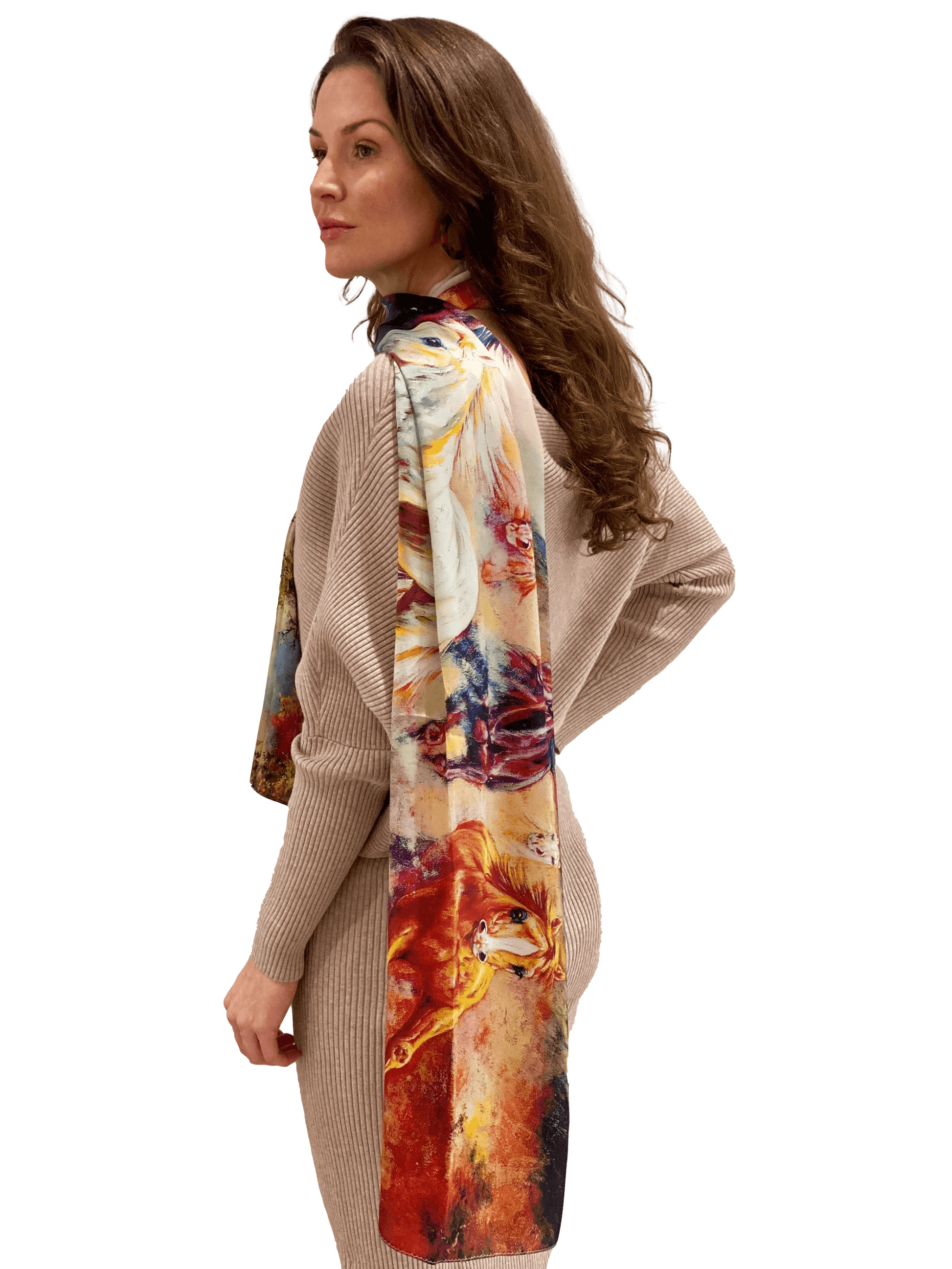 Blossom Range|Horse Racing Design|Multicolour|Long Silk Scarf - Vshine Silk and Shine 