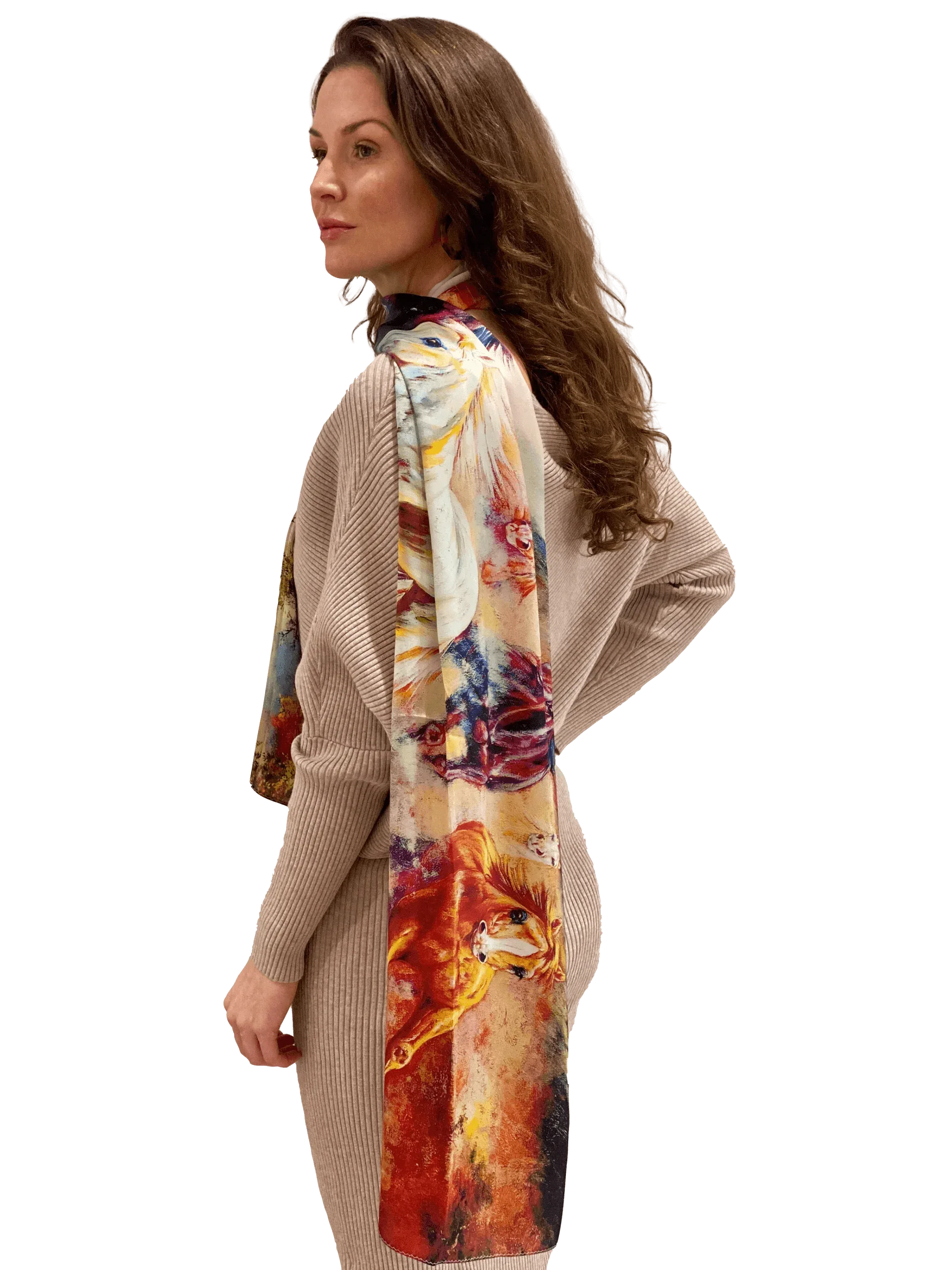 Blossom Range|Horse Racing Scarf|Multicolour|Long Silk Scarf - Vshine Silk and Shine 