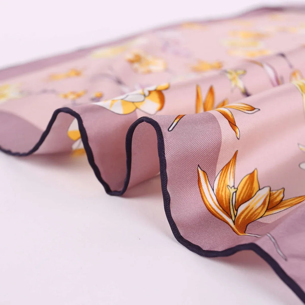 Large Square Twill Silk Scarf Spring Blossom Pink - Vshine Silk and Shine 