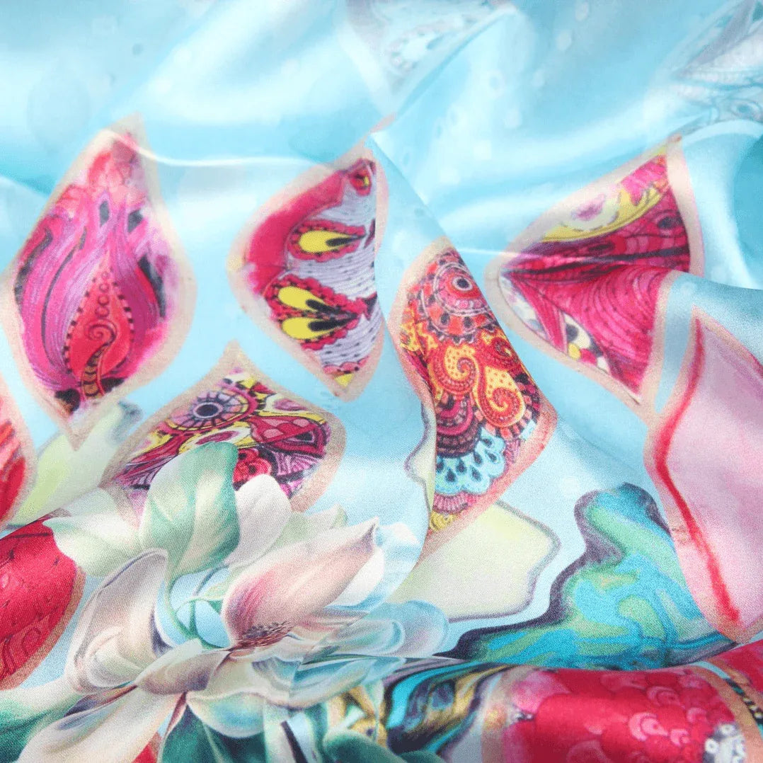 Silk Scarf Collections|Blossom Range|Tropical Sea design|Blue|Long Silk Scarf - Vshine Silk and Shine 