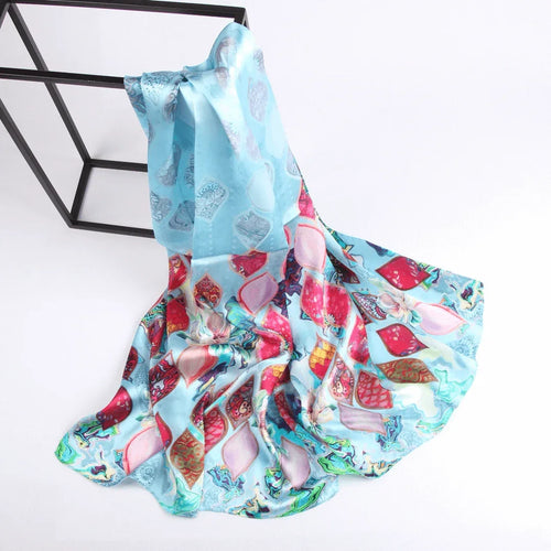 Silk Scarf Collections|Blossom Range|Tropical Sea design|Blue|Long Silk Scarf - Vshine Silk and Shine 