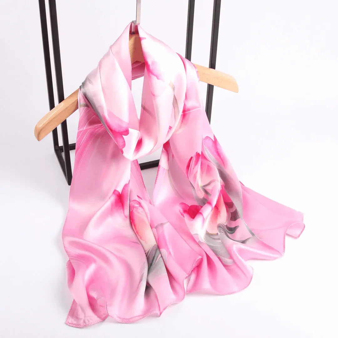 Silk Scarf Collections|Blossom Range|Tulip Design|Pink|Long Silk Scarf - Vshine Silk and Shine 