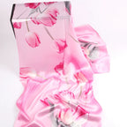 Silk Scarf Collections|Blossom Range|Tulip Design|Pink|Long Silk Scarf - Vshine Silk and Shine 
