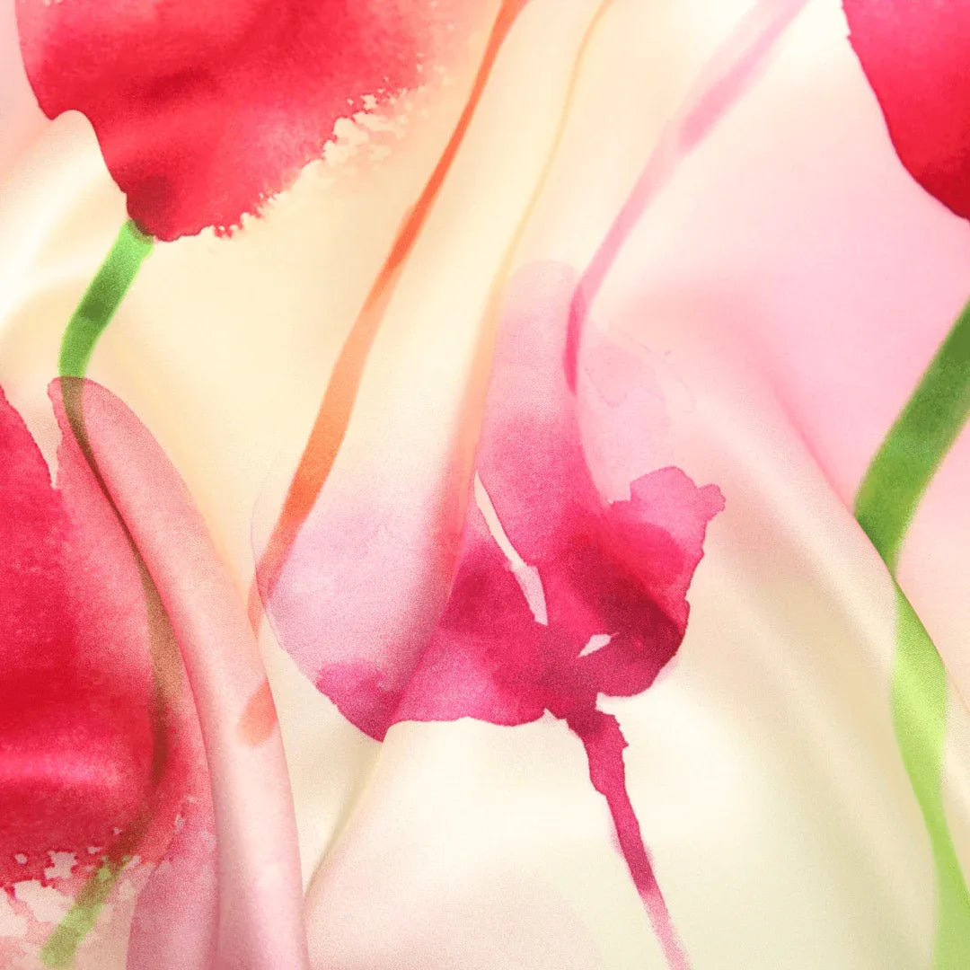 Silk Scarf Collecitons|Blossom Range|Tulip Design|Red|Long Silk Scarf - Vshine Silk and Shine 