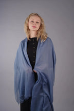 Extra Large Finest Cashmere Shawl Light Misty Blue - Vshine Silk and Shine 