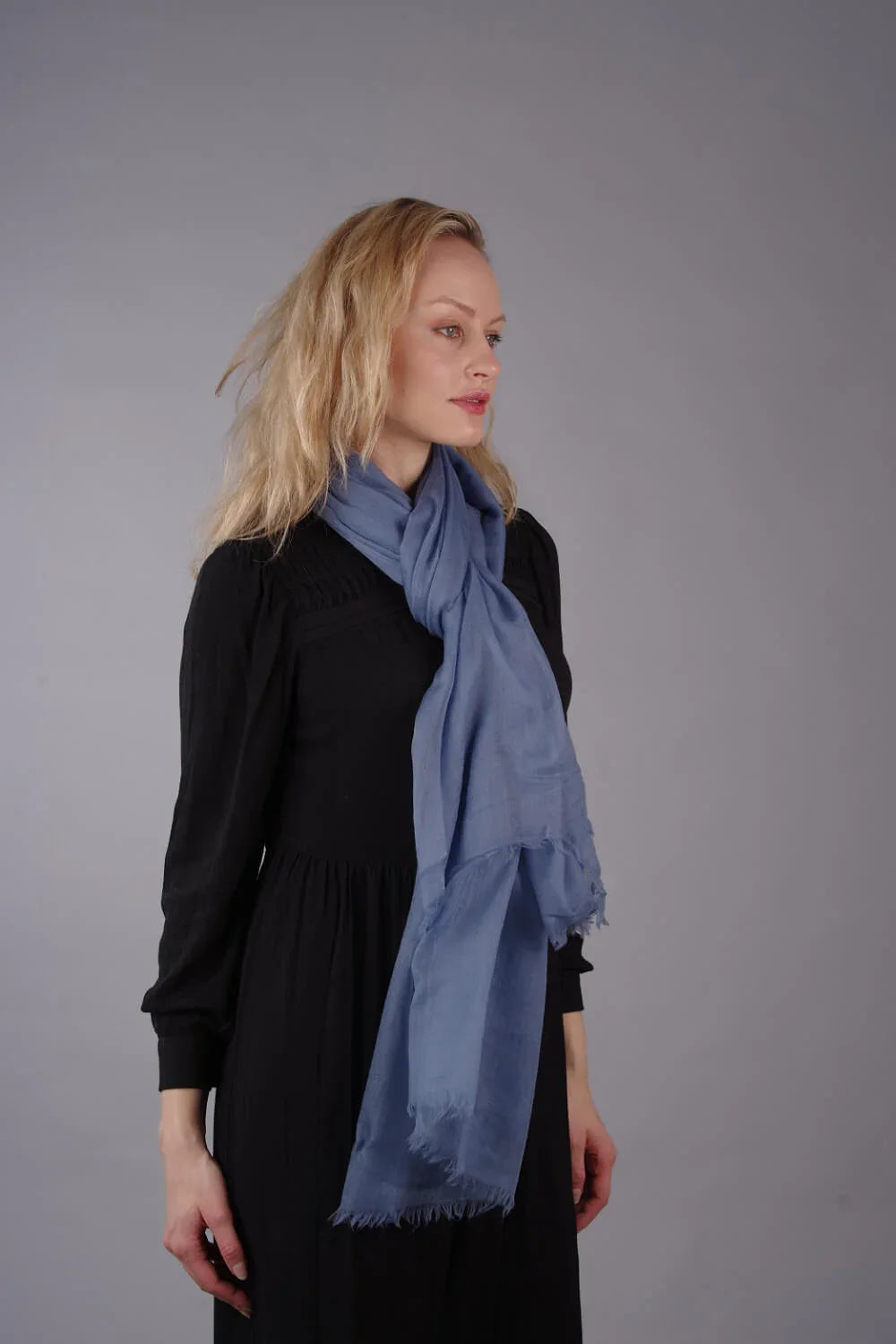 Extra Large Finest Cashmere Shawl Light Misty Blue - Vshine Silk and Shine 