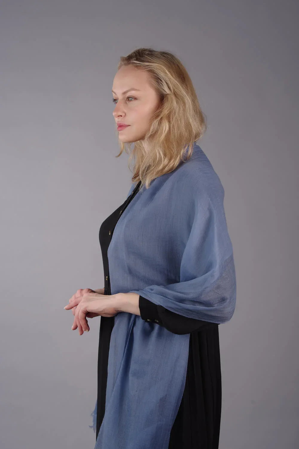 Extra Large Finest Cashmere Shawl Light Misty Blue - Vshine Silk and Shine 