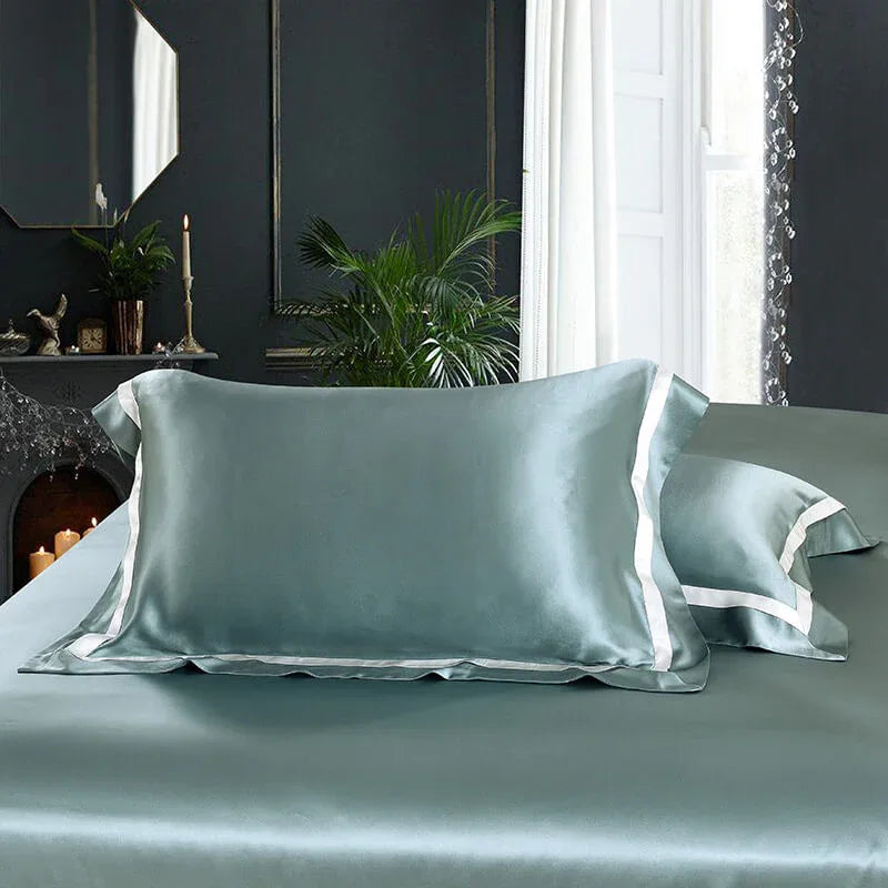 Luxury Silk and Shine Bedding Set Pure Lux Neutral Tone Duckegg - Vshine Silk and Shine 