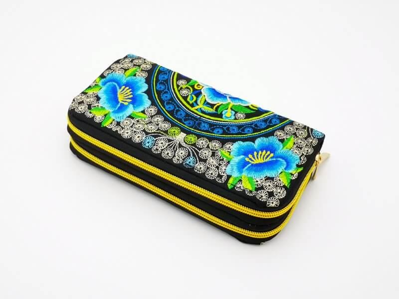 Machine stitched wallets with zipped compartments blue - Vshine Silk and Shine 
