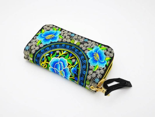 Machine stitched wallets with zipped compartments blue - Vshine Silk and Shine Fashion Accessories