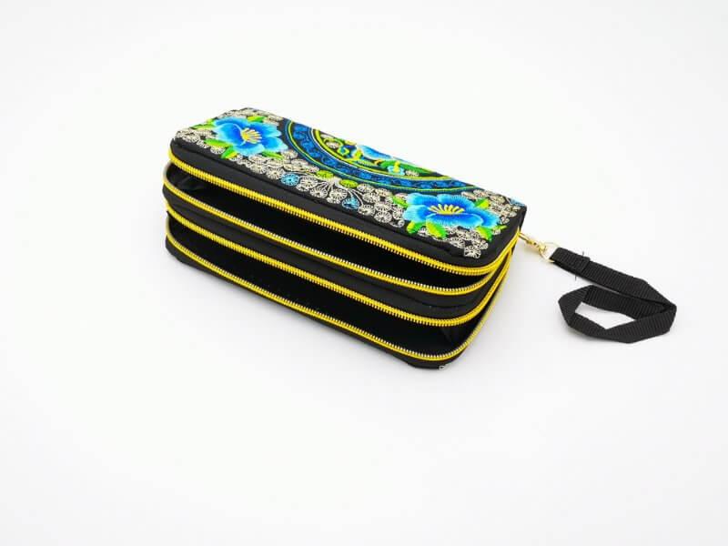 Machine stitched wallets with zipped compartments blue - Vshine Silk and Shine 