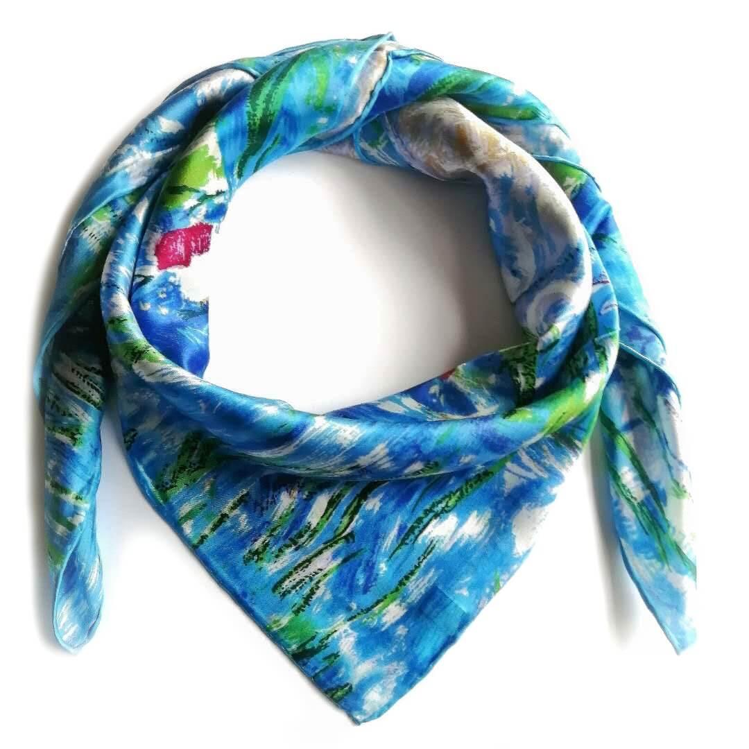 Oil Paint Silk Scarf| Oil Paint Water Lily - Vshine Silk and Shine 