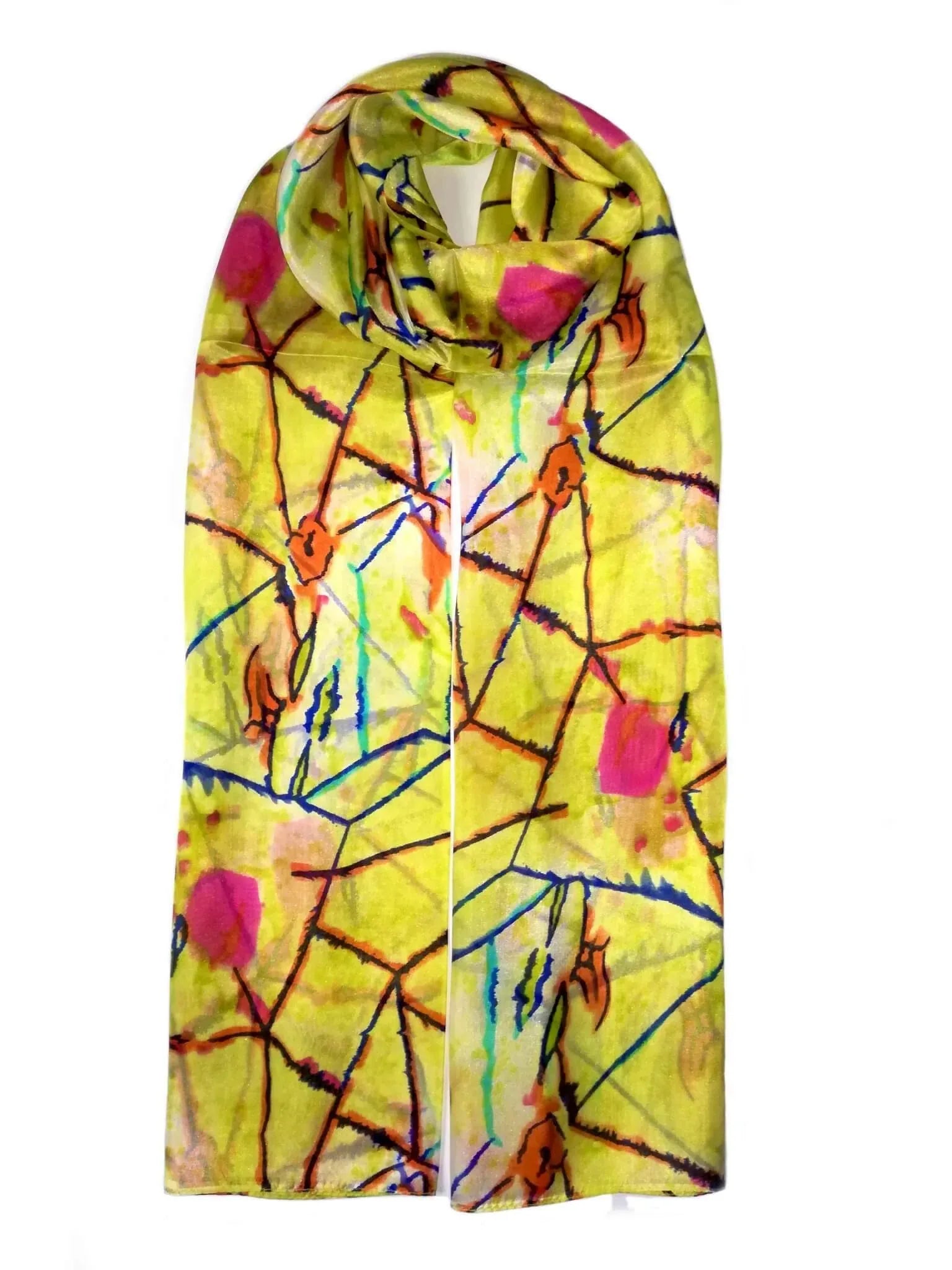 Rainbow Range| Large Silk Scarf Power of Web Green - Vshine Silk and Shine 