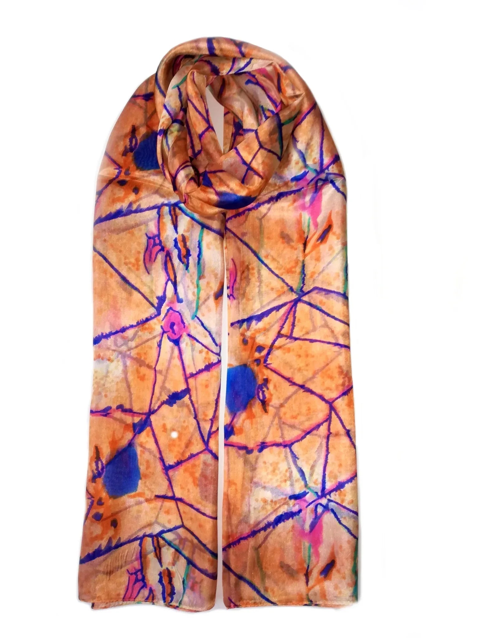 Rainbow Range | Large Silk Scarf Power of Web Orange - Vshine Silk and Shine 
