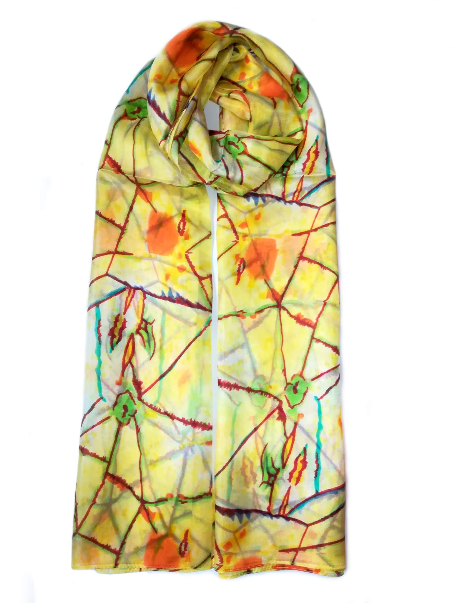 Rainbow| Large Silk Scarf Power of Web Yellow - Vshine Silk and Shine Fashion Accessories