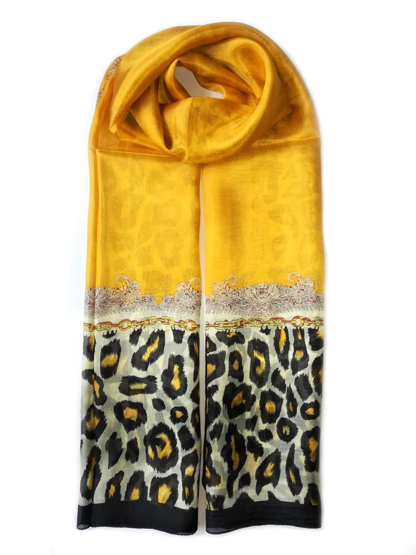 Large Silk Scarf Leopard Yellow - Vshine Silk and Shine Fashion Accessories